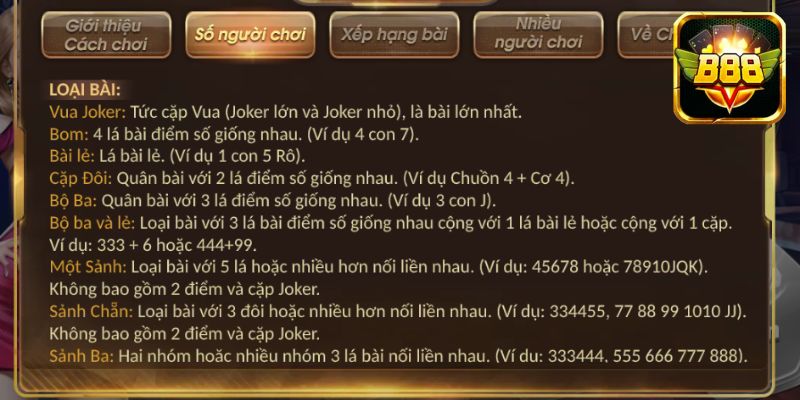 Bảng xếp hạng thuật ngữ tay bài từ cao cho đến thấp
